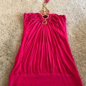 Hot Pink jeweled SKY halter top-Size L.